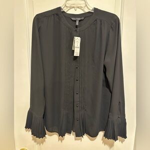 White House Black Market Black Pleated Cuff Blouse